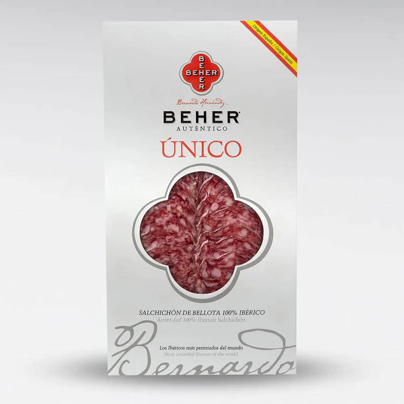 Loncheado salchichón 100% Ibérico Bellota Oro Pata Negra, Beher